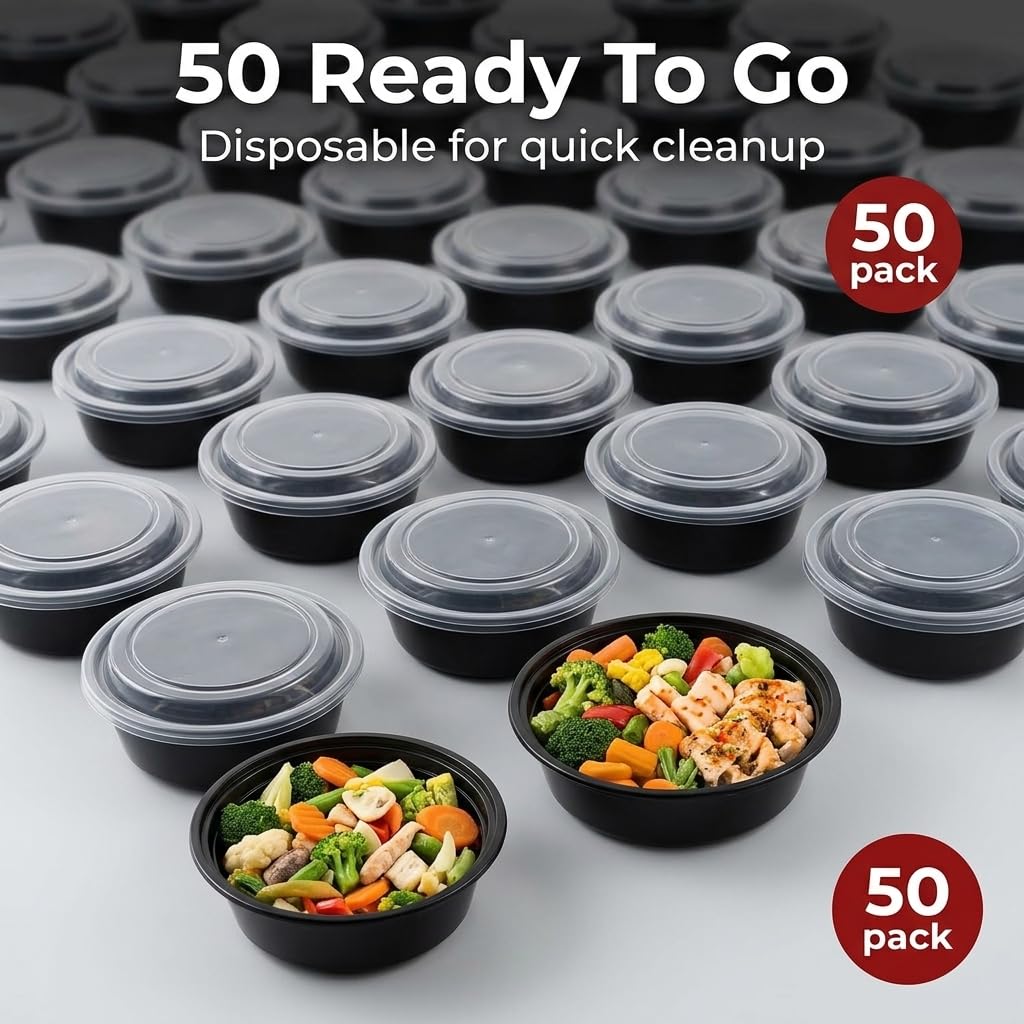 Recipientes redondos de preparación de comidas con tapas, recipientes reutilizables de 24 onzas, paquete de 25 unidades, cajas de preparación de comidas aptas para microondas, lavavajillas y