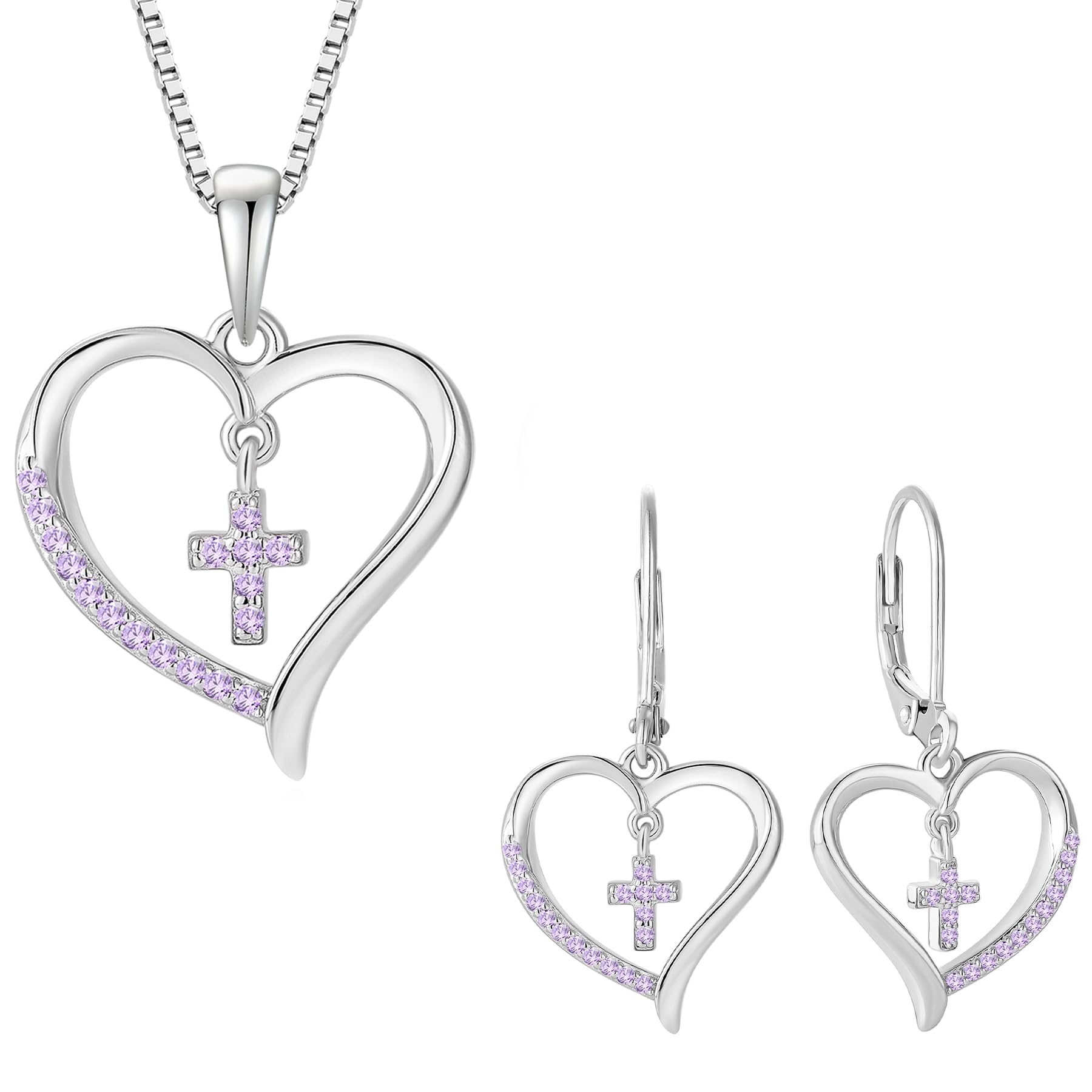 Vesitim 18K White Gold Plated Sterling Silver Cross Jewelry Set Created Alexandrite Jewelry