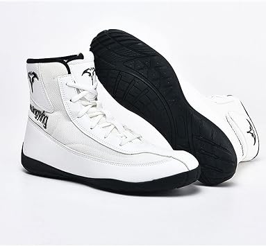 SFDPDM Mens Boxing Footwear Sneakers High Top Boxing Boots Mens Boxing Shoes, Rubber Sole Wrestling Shoes Combat Training Shoes for Men,White-6.5