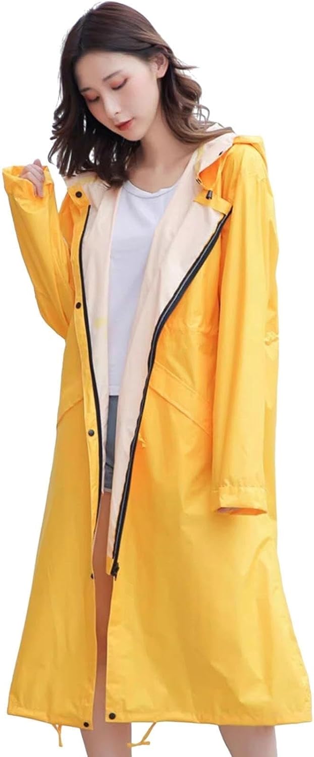 Raincoats for Men & Women Adults Reusable Rain Ponchos Lightweight Rain Coat Waterproof Rain Gear for Outdoor Activities,Raincoat Long Hooded Rain Coats Outdoor Windbreaker Trench Coat，Yellow-L