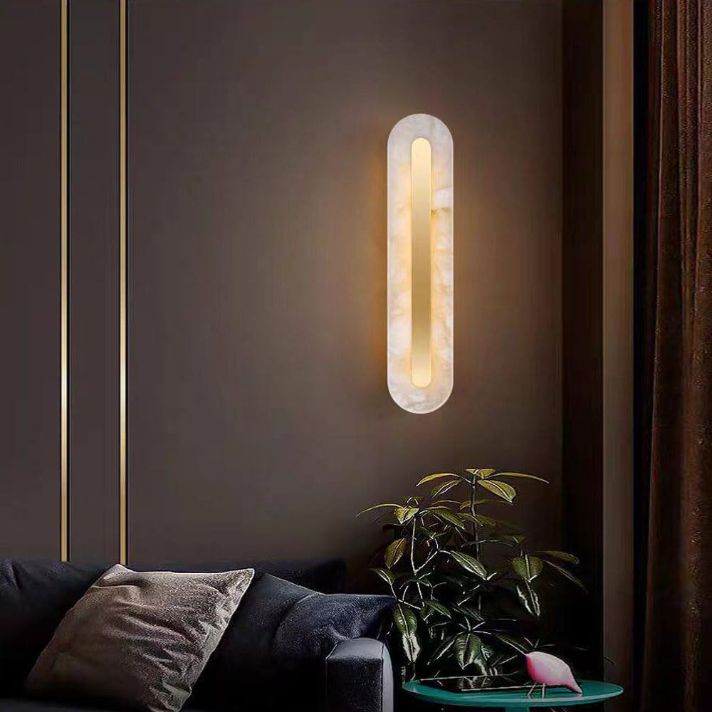 Lámpara de pared cobre ovalada con luz cálida , aplique alabastro natural, lámpara tocador mármol moderna, escalera, porche, sala estar, restaurante, cocina, accesorios iluminación montados en la