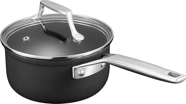 MSMK 16cm Saucepan with lid, Non Stick Milk pan with Cool Touch Stainless Steel Handles,Super Tough Easy Clean,4mm Stainless Steel Base Induction Compatible, Oven & Dishwasher Safe,Easter Gifts