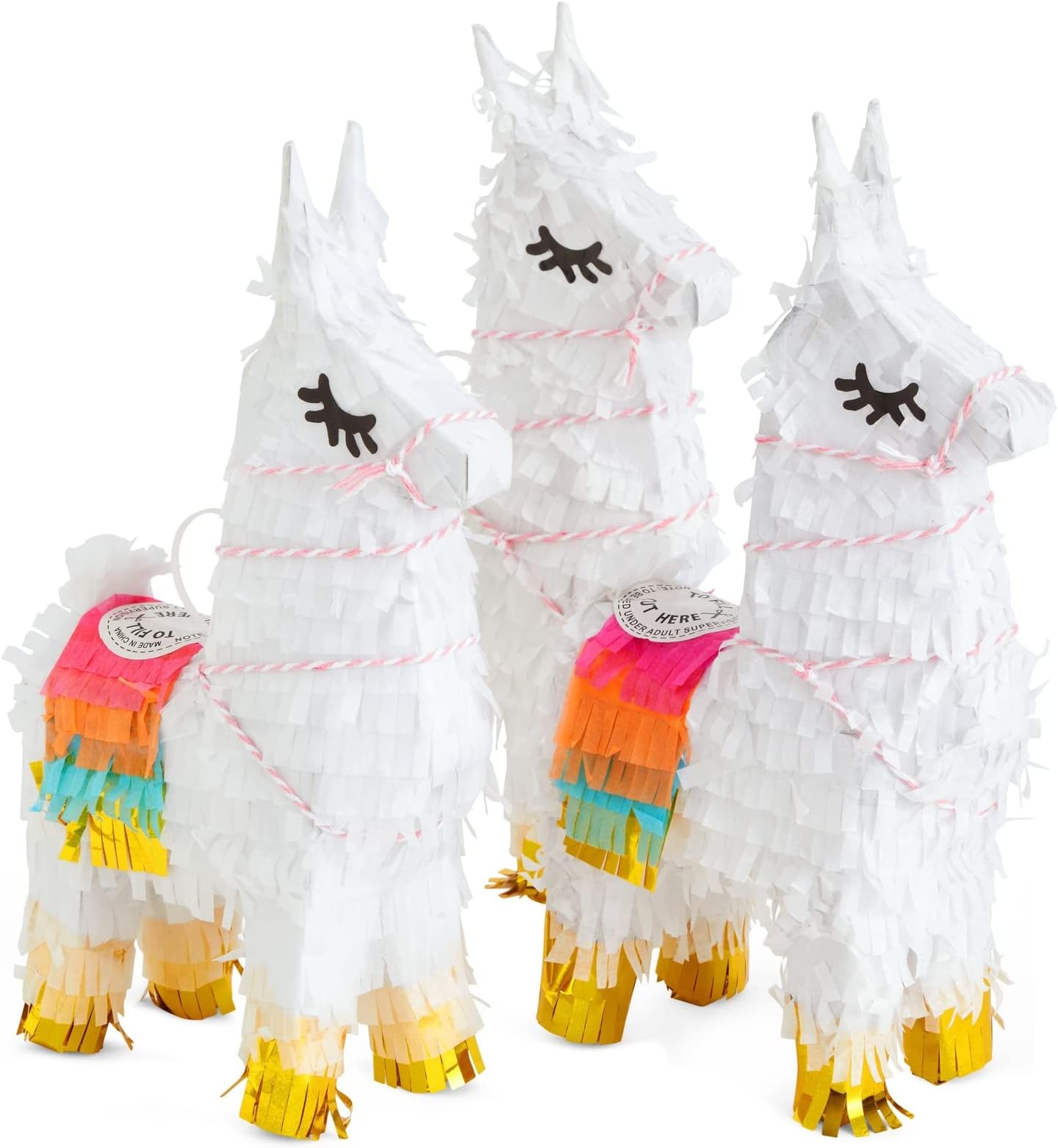 Mini Pinata Llama 3-Pack - 4.9 x 2.1 x 10.2 In, Multicolor & Gold - Party Favors & Candy-Filled Mini Pinatas for Llama Fiesta, Party Decorations & Table Decor
