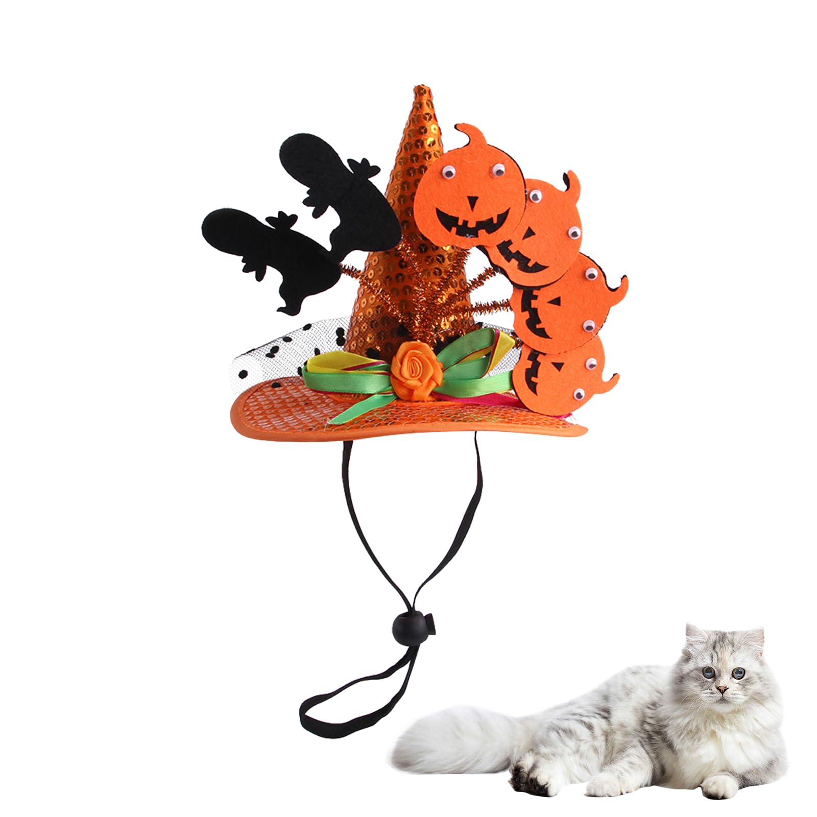 Nereds Halloween Costume Pet Witch Hat Orange Pumpkin Ghost Wizard Hat Cute Pet Outfit for Dogs Cats Halloween Party