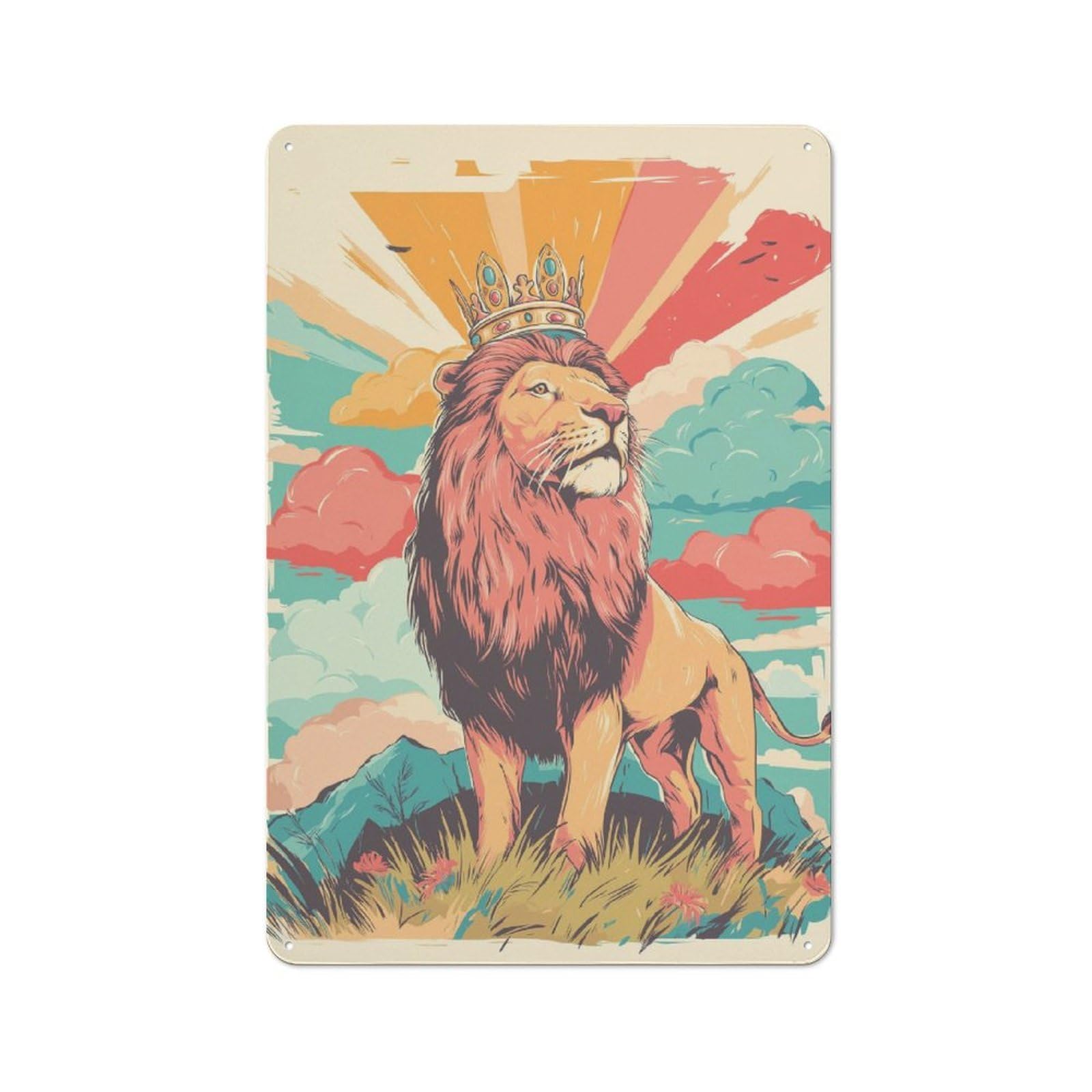 Royal Lion Majesty -4 Metal Wall Art Sign 30x20cm, Vintage Vintage Wall Decor for Lounge, Study, Pub Or Wall Gallery
