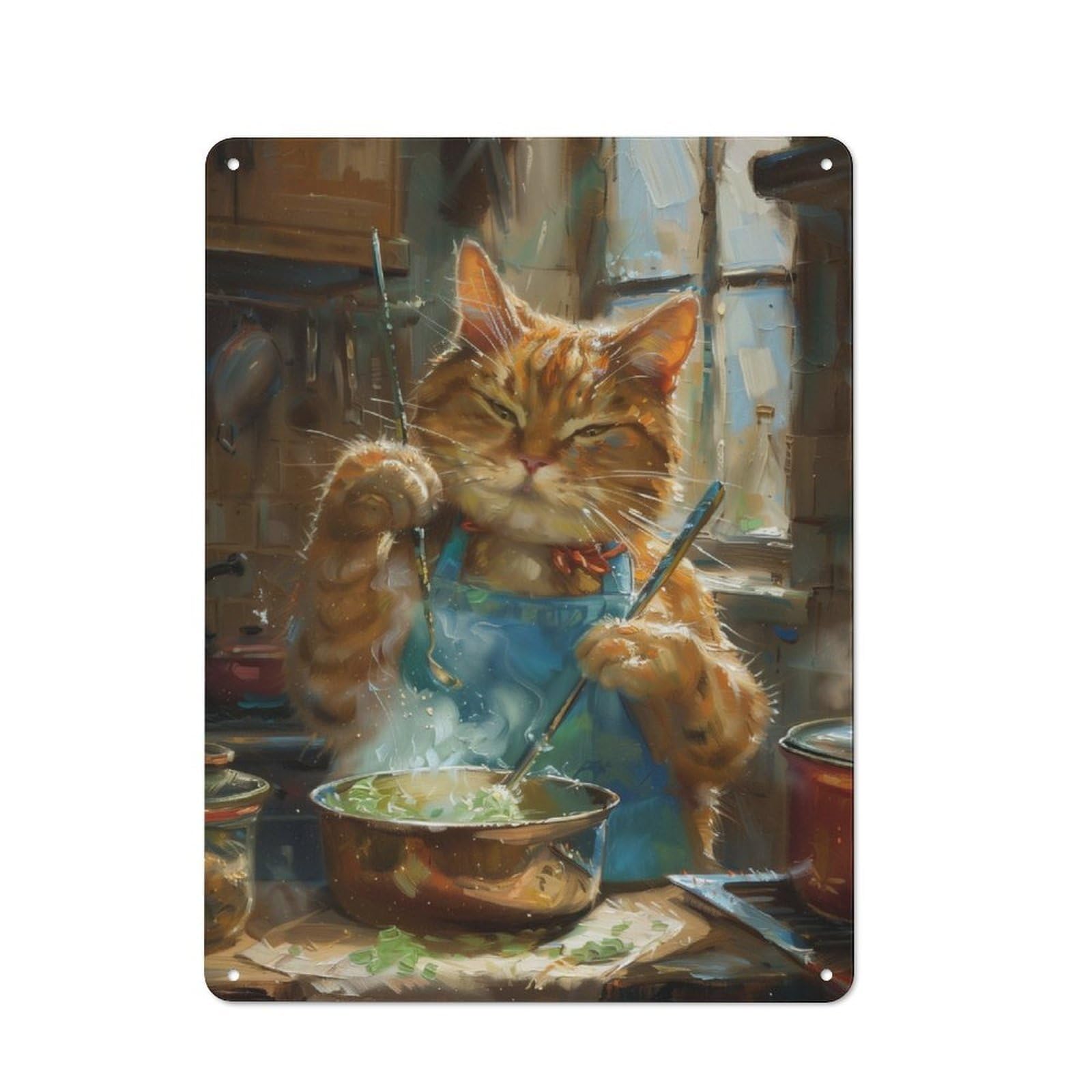 Junmoney Orange Tabby Cat Cooking Retro Metal Gift Sign 40X30cm, Home Wall Decor For Flat, Dorm Room, Lounge Or Cafe