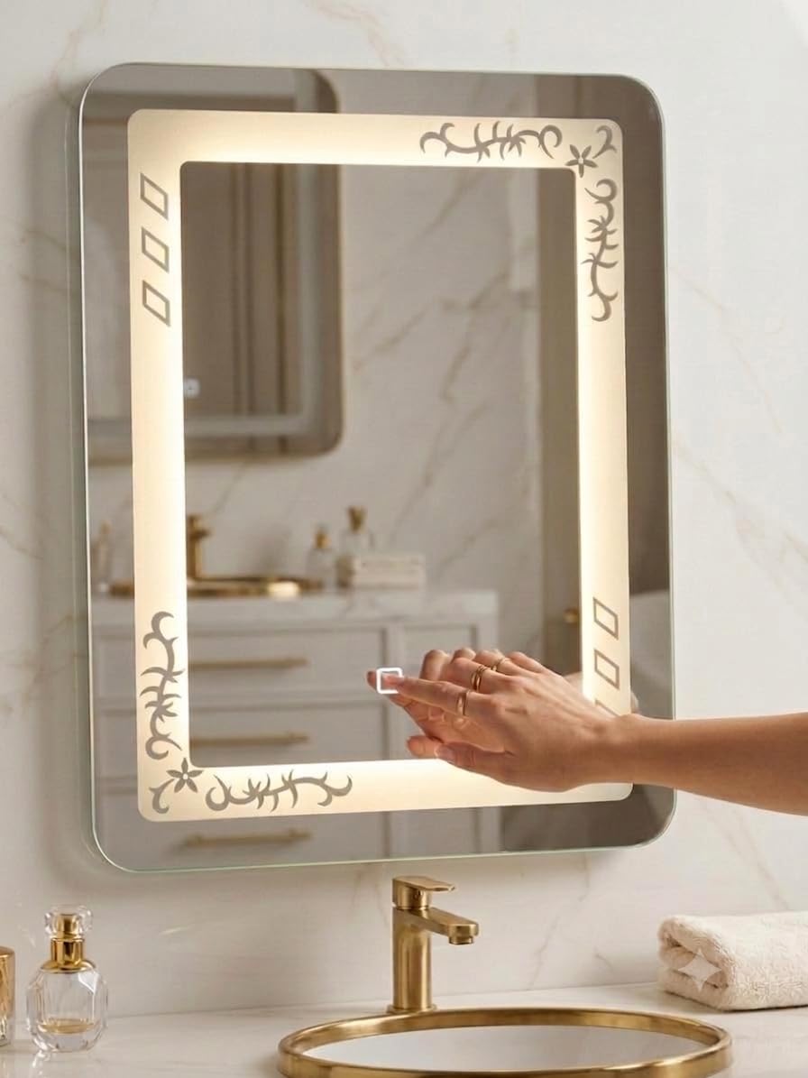 LUPPRA LED Mirror for Bathroom, Washbasin and Office, 18x24 inch Wall Mounted Elliptical Mirror with LED/3 Color Light (Warm, White & Natural Light) Brightness Adjustable-image-11