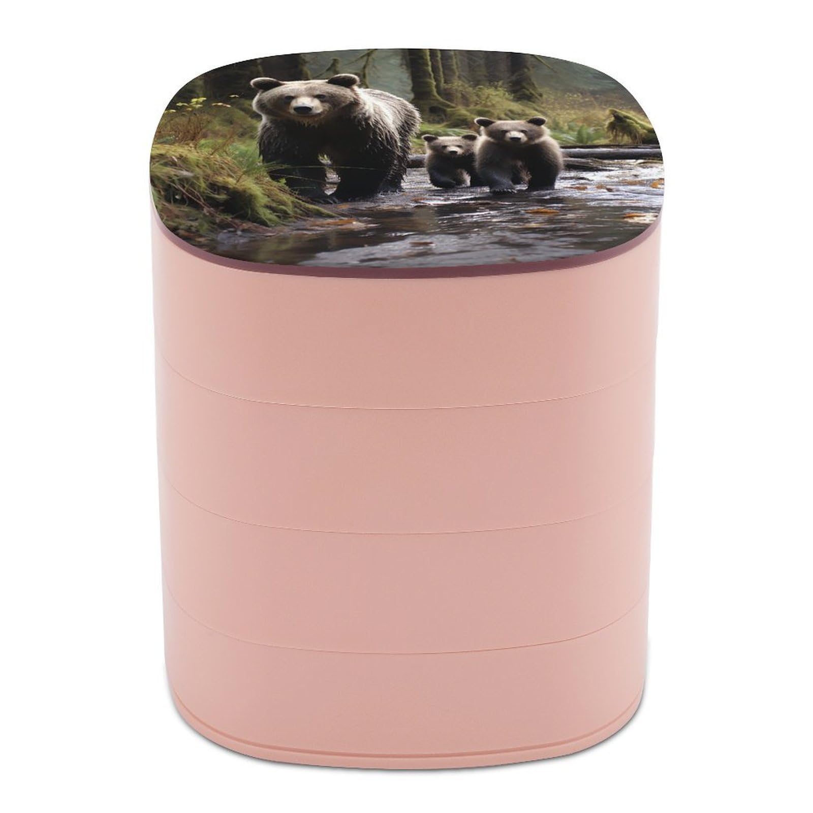 LZQPOEAS Mother Bear And Her Cubs Jewelry Box Women Jewelry Organizer Travel Jewelry Case Cute Necklace Ring Storage Organizer 4-Layer Rotating Jewelry Tray Case with Mirror for Bracelets