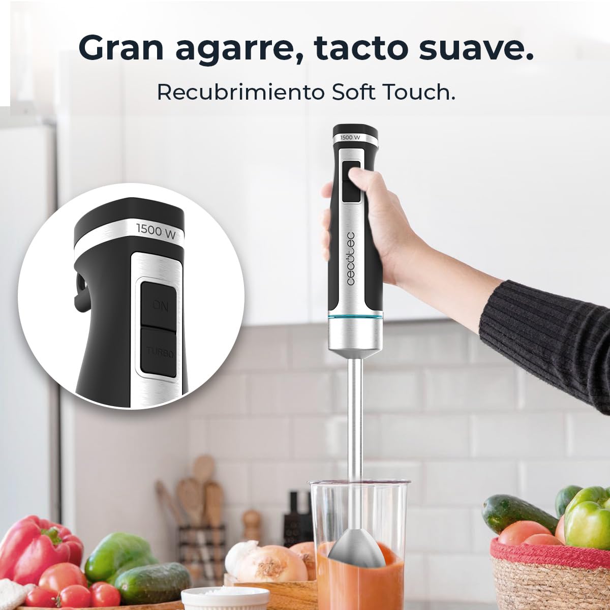 Cecotec Batidora de Mano PowerGear 1500 XL Pro. 1500 W, 21 Velocidades + Turbo, Acero/Silicona, Pie XL, Cuchilla de 4 hojas, Recubrimiento Titanio, Engranaje de Metal, Incluye Accesorios — view 10