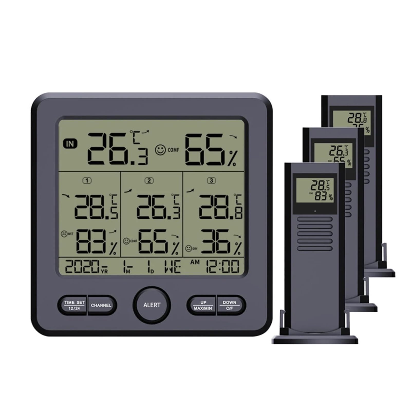 Drahtlose Wetterstation mit digitalem Temperatur- und Hygrometer für Innen und Außen, inklusive 3 Fernsensoren für Smart Homes