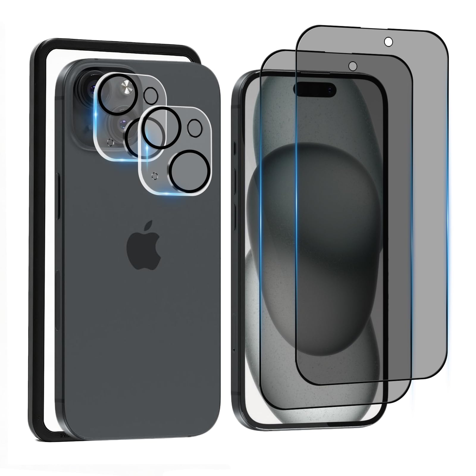 Apple iPhone 15 ブラック 本体　両面ガラスフィルム付き Amazon | 【2枚セット】 iPhone 15 用 覗き見防止 フィルム 180度 い