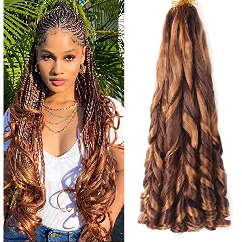 22 inch French Curl Braiding Hair 8 Pack Loose Wavy Spiral Curl Braids Crochet Hair Deep Wave Synthetic Extensions Pre Stretched Bouncy Braiding Hair (22 Inches