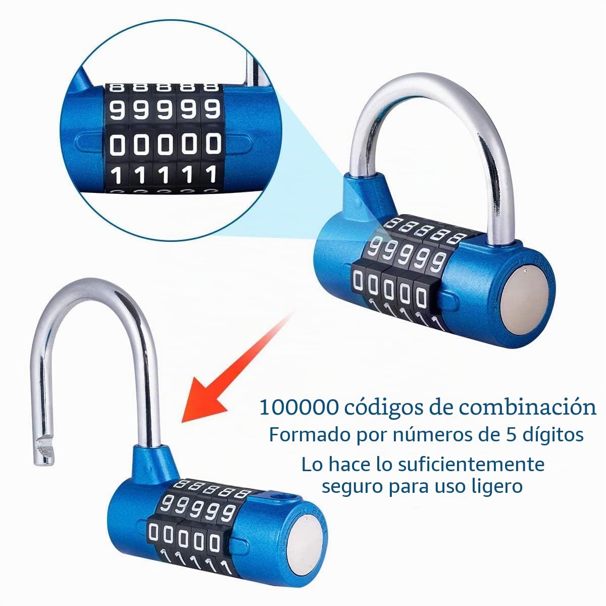 2 Pcs Cerradura de la Combinación de Seguridad Candado de 5 Dígitos, Juego de Candado Impermeable Antirruido Reajustable, para Gimnasio al Aire Libre Oficina de la Escuela Casa Maleta (Azul)
