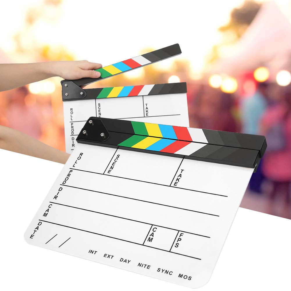 30x25CM Acrílico Claqueta de cine Director profesional Acción Clap Película Fotografía Herramienta para amantes del cine, Cineasta aficionado, Imán incorporado(vistoso)