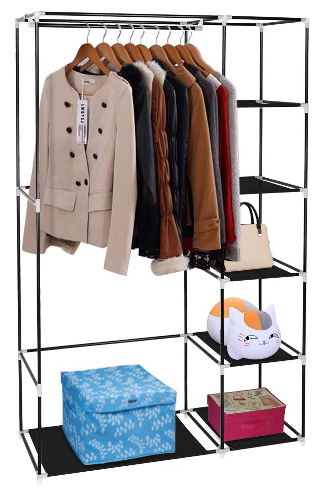 YIGEBAG 67" Portable Clothes Closet Wardrobe with Non-Woven Fabric and Hanging Rod Quick and Easy to Assemble Black for Living Room,Bedroom