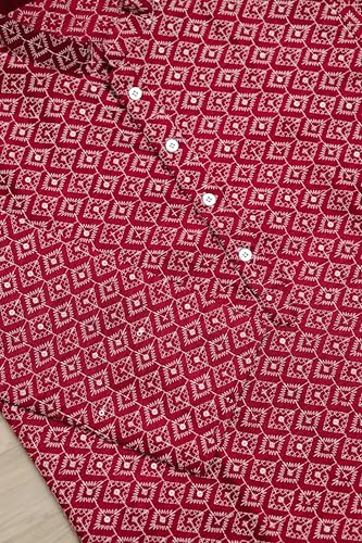 Image of LookMark Men's Printed Silk Blend Kurta with Mandarin Collar, Full Sleeves, Straight Fit Traditional Ethnic Wear