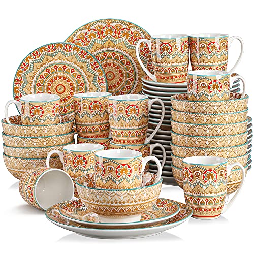 vancasso Mandala Servizio Piatti 48 Pezzi Servizio da Tavola in Porcellana di Alta qualità Servizio Combinato in Ceramica Servizio da Pranzo di Stile Bohémien per 12 Persone Colore Giallo
