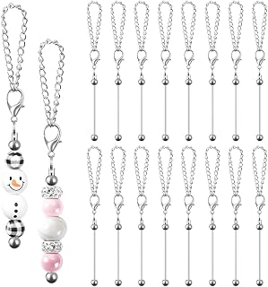 16PCS Beadable Keychain Bar Bulk, Keychain Making Kit | Metal Beaded Keychain Bar for Beads DIY Crafts Bag Charms Jewelry Making Supplies