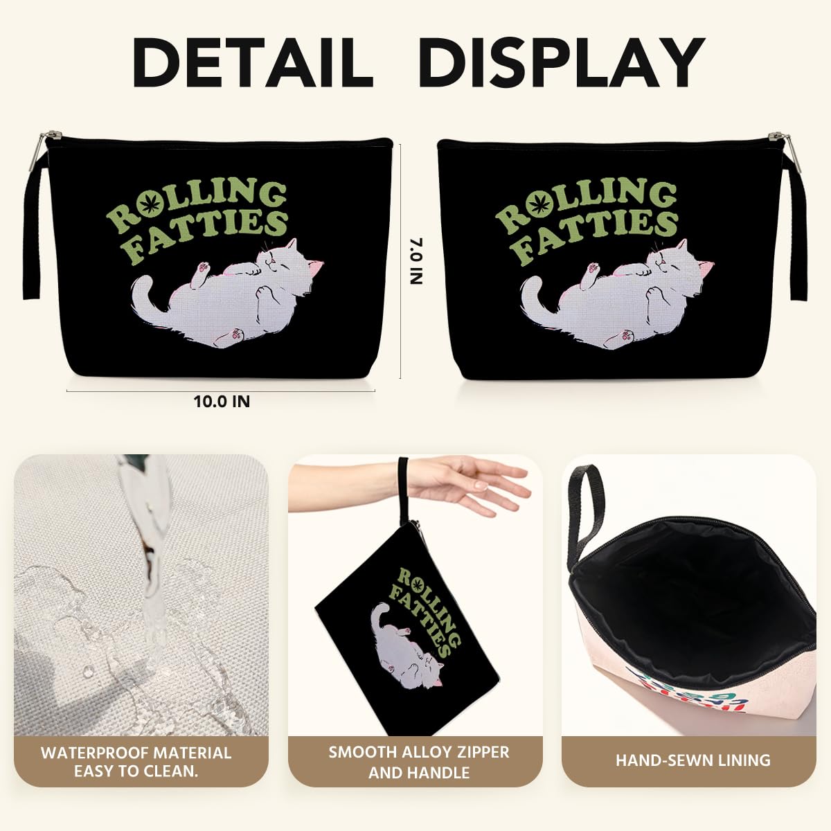 Funny Weed Gift Leaf Makeup Bag Cat Lover Gifts Cosmetic Bags for Women Nurse Cats Themed Gifts Zipper Pouch Bag Cat Lady Gift Weed Stuff Travel Toiletry Bag for Birthday Christmas