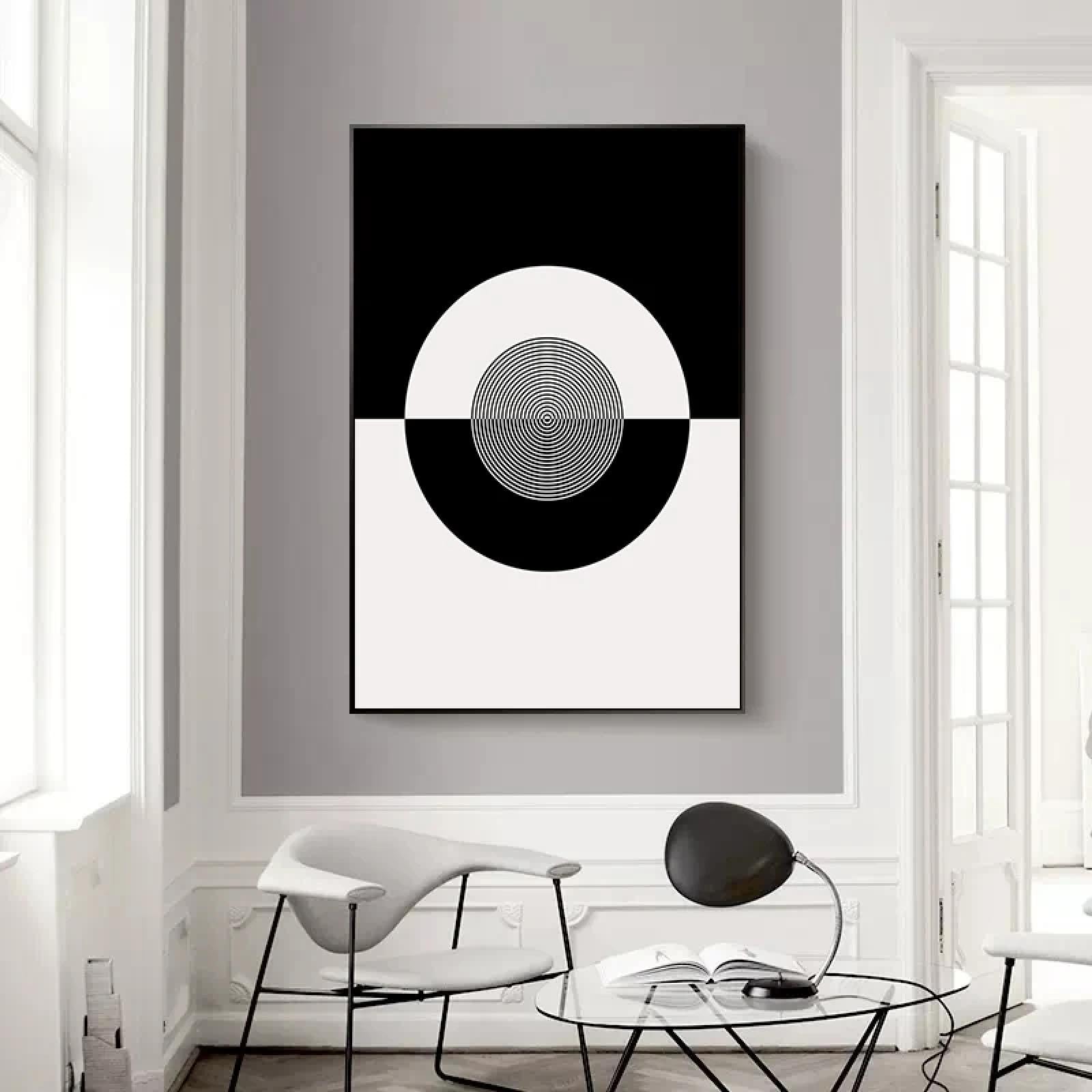 YAJNILUCK Quadro su Tela Astratta Moderna Forme Geometriche Poster Pittura su Tela Nero Bianco Arte della Parete per Soggiorno Decorazione Domestica Murale 70x90 cm (28x35 pollici) x3 con Cornice