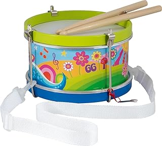 goki 61848 – Flower Meadow Drum – Children's Drum Made of Wood with Spring Design, Diameter 21.5 cm