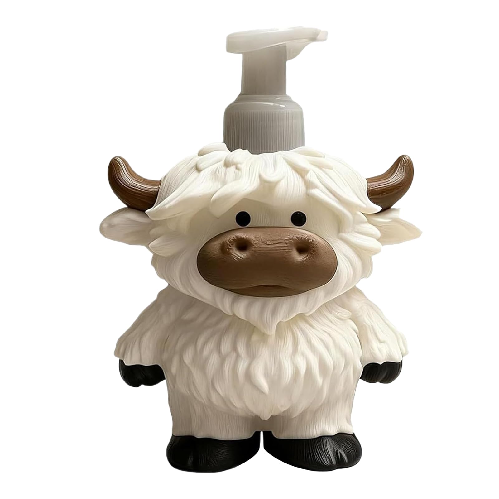 High'land Cow Soap Dispenser - Farmhouse Hand Wash Holder, Refillable Container | Adorable Animal Themed Bathroom Organizer Accessory, Liquid Soap Shower Gel Pump Station For Sink Countertop