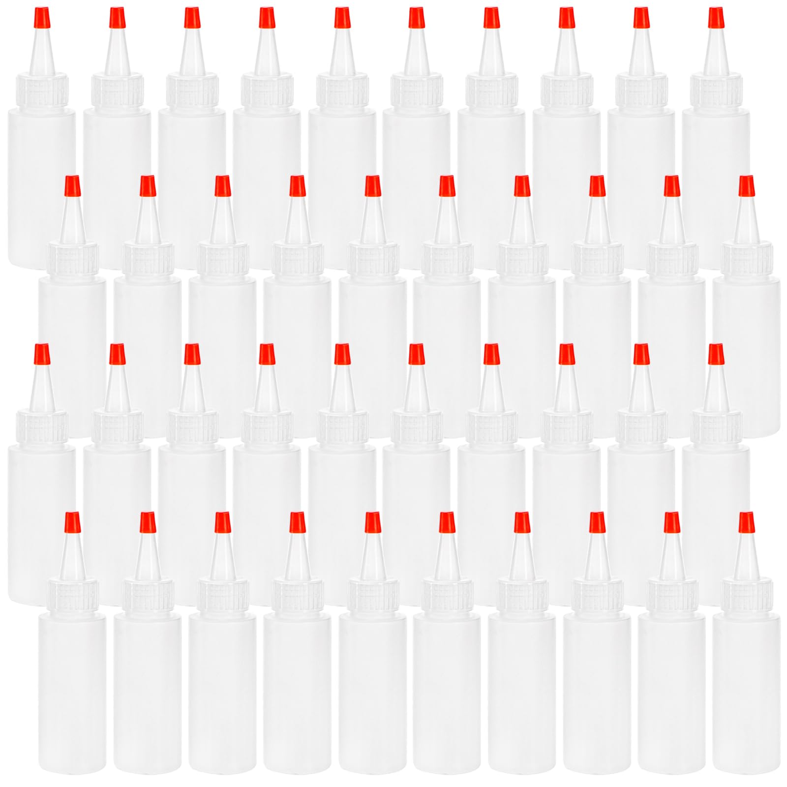 Bekith 40 Pack 2 oz Plastic Squeeze Condiment Bottles with Red Tip Caps, Small Empty Refillable Bottles for Icing, Cookie Decorating, Sauces, Condiments, Arts, Crafts