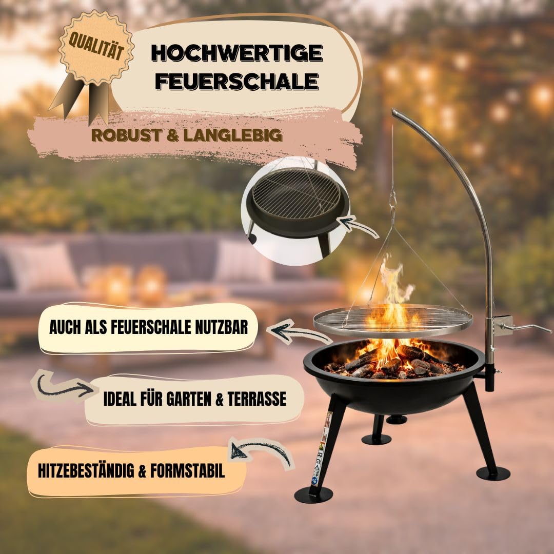 ACTIVA Schwenkgrill Merlin I Feuerschale mit Grillrost inkl. wetterfester Abdeckhaube I Robuster Holzkohle Schwenkgrill für Garten & Outdoor