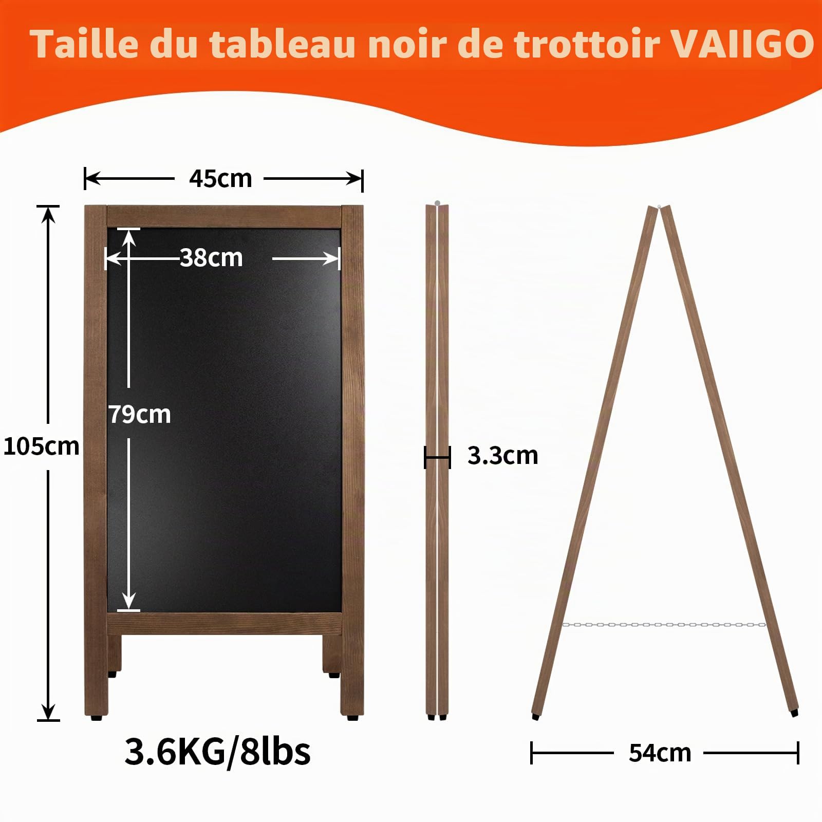 Chevalet Publicitaire Extérieur 105x45cm Tableau Noir Magnétique Double Face Grand Panneau, Tableau à Craie Stop Trottoir, Chevalet Bois Pour Pour Menu Sandwich Restaurant, Bar, Fête, Commerce