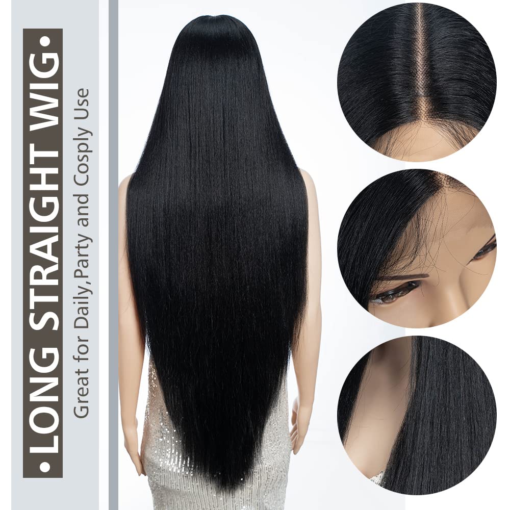 FASHION IDOL 13 * 4 HD Lace Synthetic Super-long Straight Wig for Women and Girls Suitable for all Occasions and Everyday Wear 38 Inchees (Black - Image 4