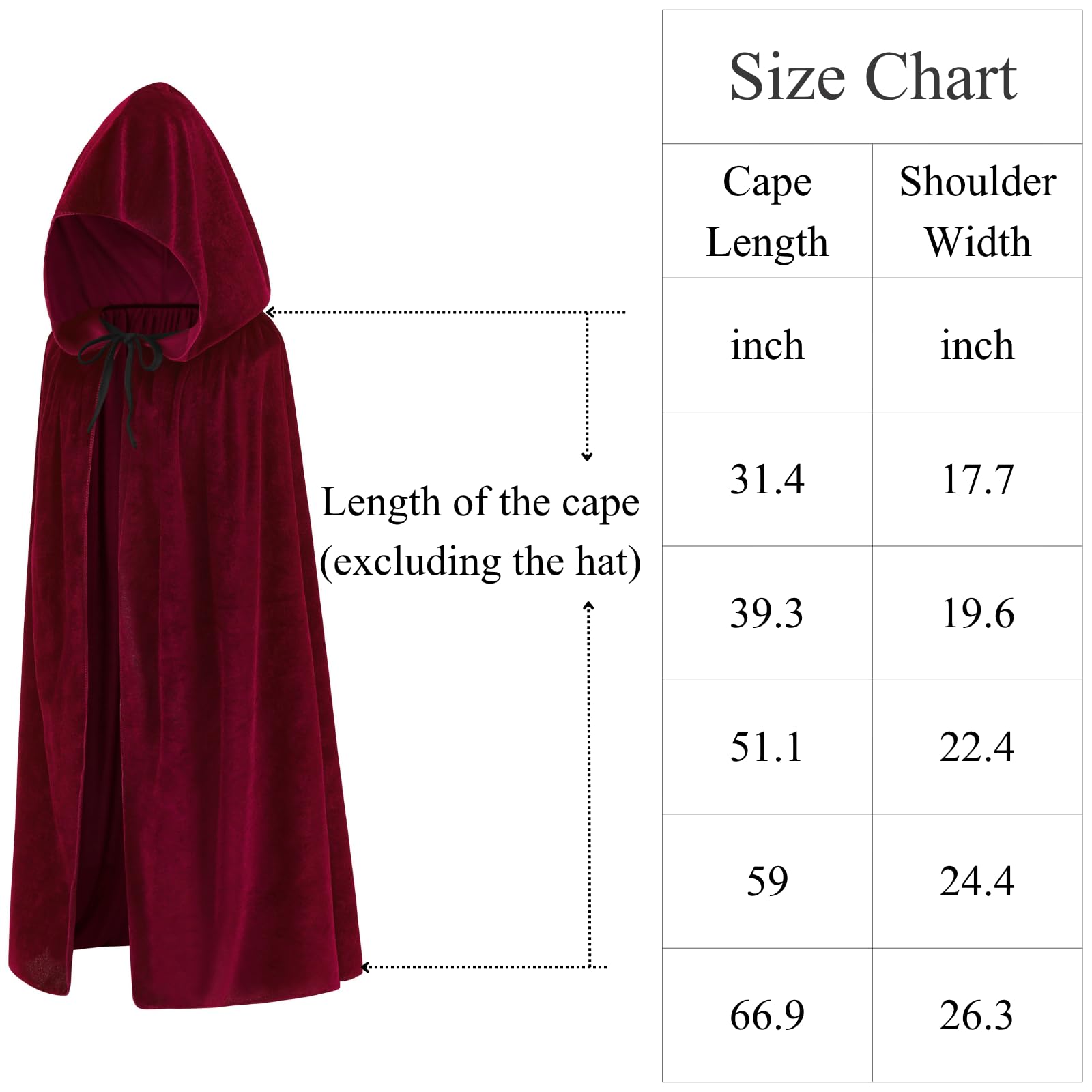 RRCBMD Adults Velvet Hooded Cape for Men Women Medieval Renaissance Unisex Cloak with Hood Wine Red Halloween Cosplay Costume 39.3inch - Image 3