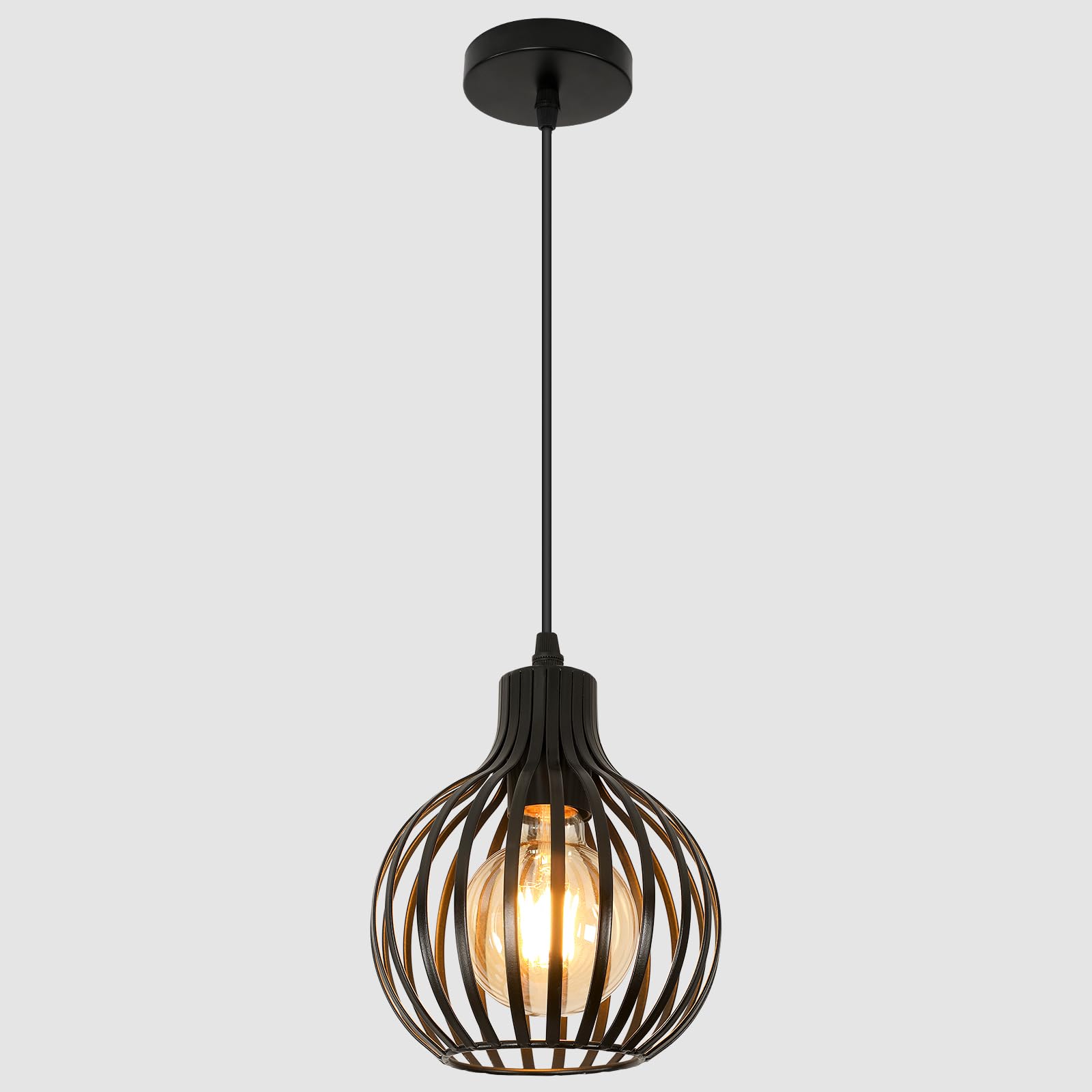Osairous Lámpara Colgante Madera Iluminación Industrial Diseño Retro Lámpara de Techo E27 Madera 150cm Altura Ajustable Candelabro para Dormitorio (negro)