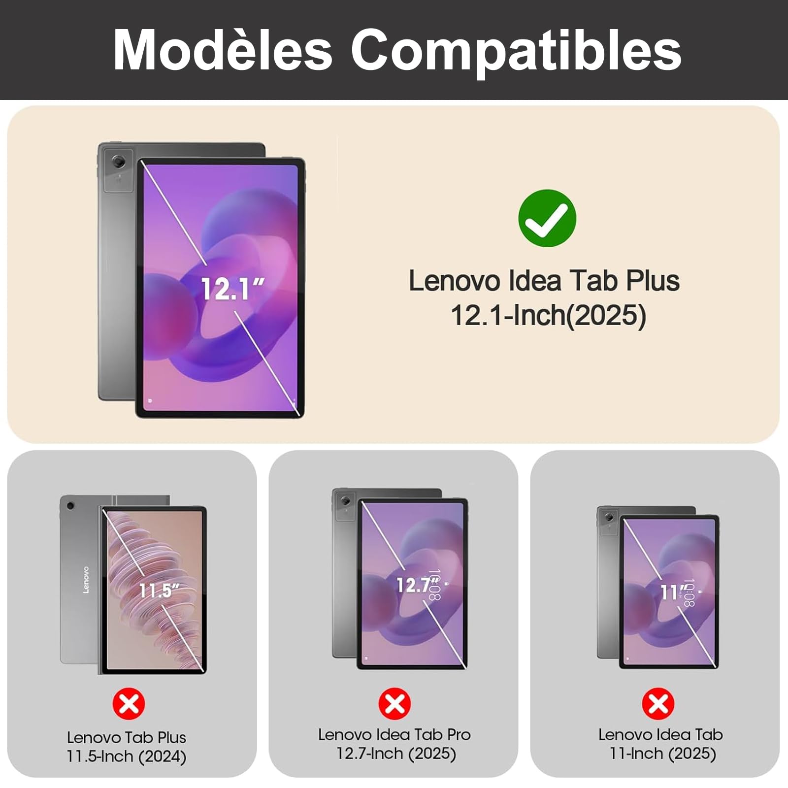 Coque Clavier pour Lenovo Idea Tab Plus 12.1 Pouces avec Pavé Tactile, AZERTY Français Housse Clavier Bluetooth Détachable 7 Couleurs Rétroéclairées pour Tablette Lenovo Idea Tab Plus 12.1" 2025, Noir