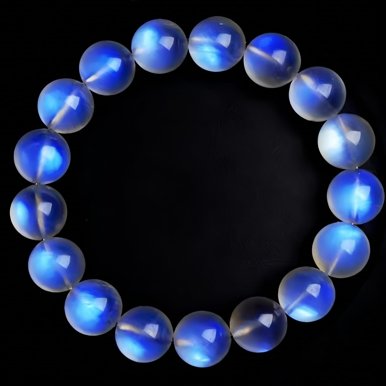 Pulsera de Piedra Lunar Natural para Mujer, Cuentas Redondas de Cristal 7A, Piedra Preciosa Azul Claro, joyería elástica, Regalo de protección de Cuarzo cristalino,12mm