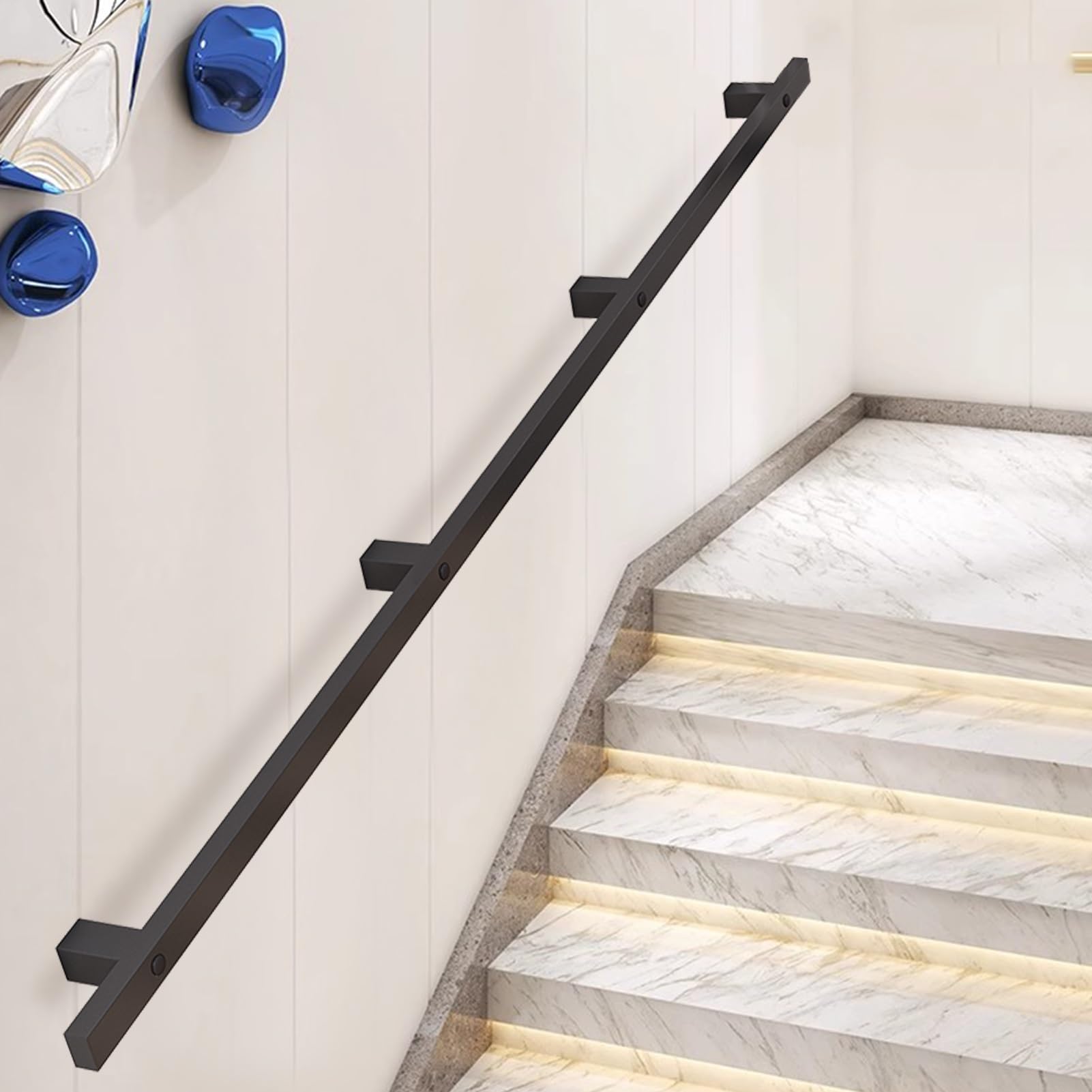 Fkxsxaz Stair Railing Wall Handrail For Indoor Stairs，Iron Pipe Hand Rails Staircases Banister Rail Kit With Brackets Loft Porch Attic Step Grab Bar Mount Support(18Ft/540Cm)