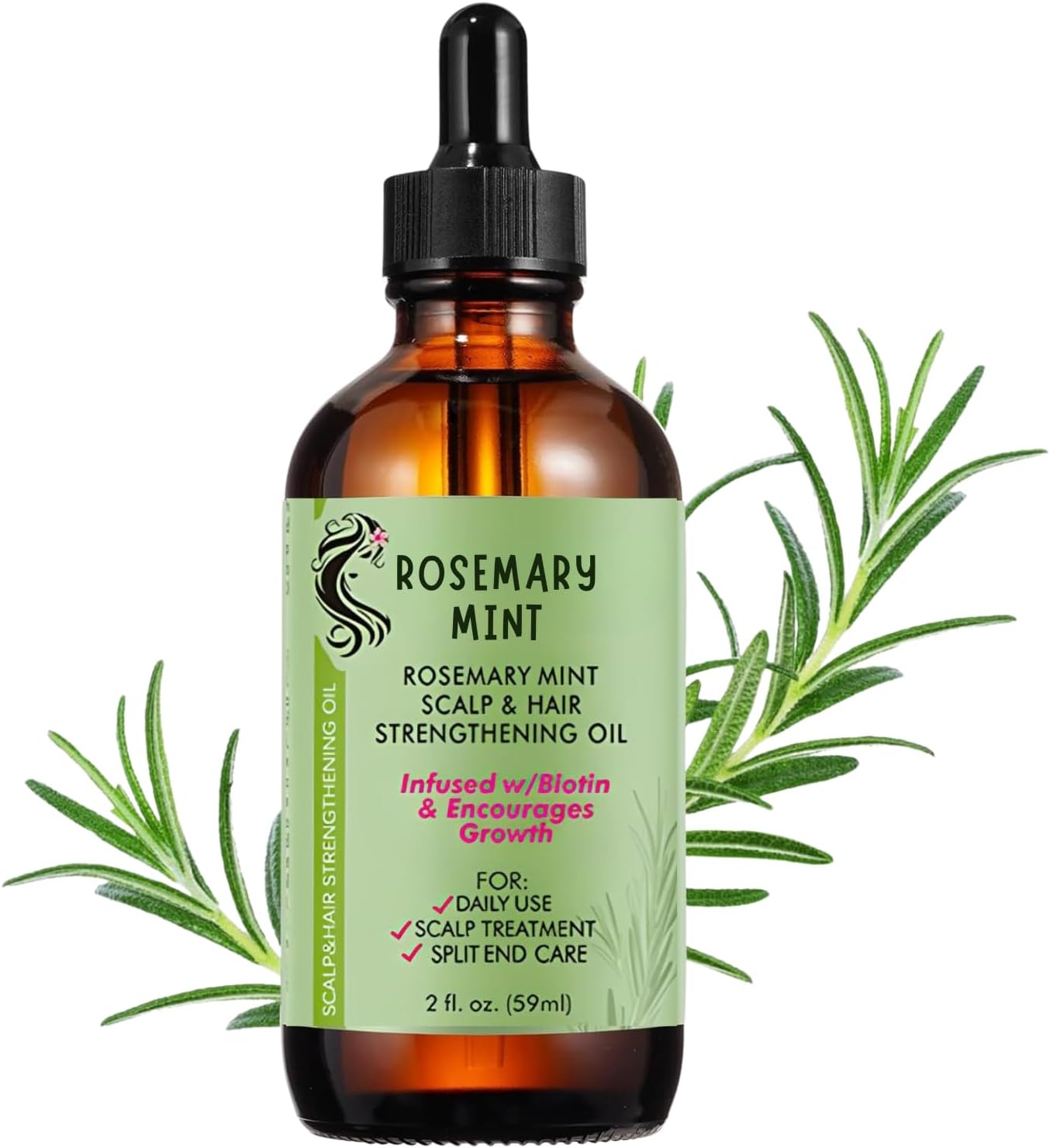 Rosemary Oil For Hair Growth, Organic Rosemary Mint Scalp & Hair Oil, Infused W/Biotin & Encourges Growth, Scalp Treatment, Split End Care, Rosemarry Strengthening Hair Oil for Hair Fall and Regrowth
