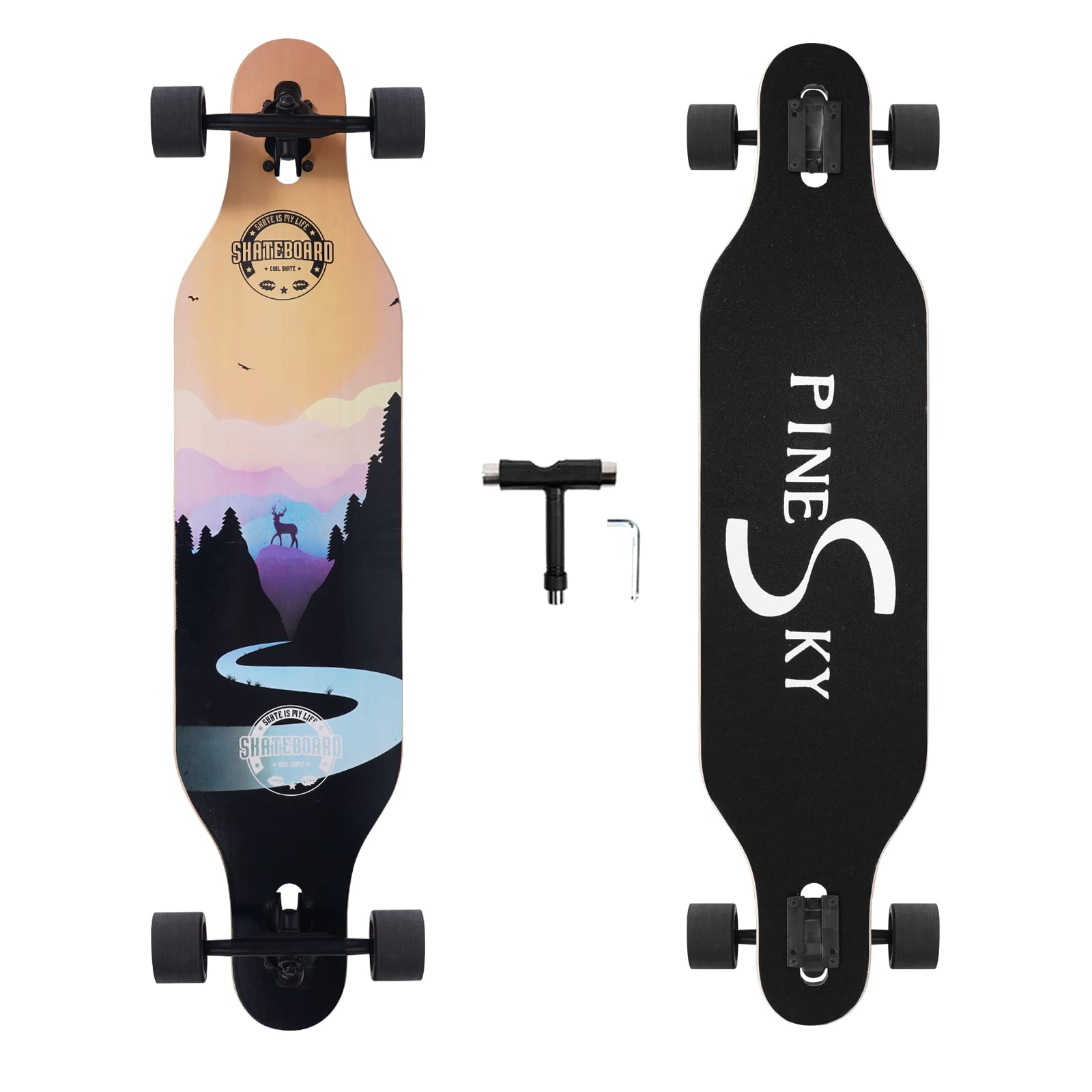 Skateboard Longboard complet en érable naturel 8 plis pour cruiser, sculpter, free-style et descente avec T-Tool Valley 41"
