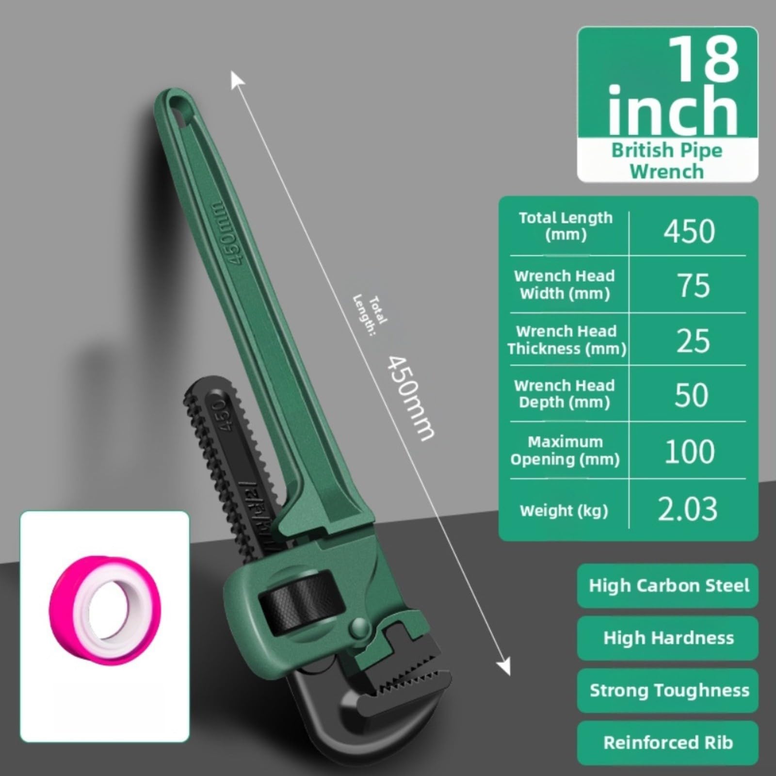 Llave de tubo ajustable de servicio pesado, capacidad de mandíbula de 100 mm, acero 45#, resistente al óxido, para construcción de fontanería(18)