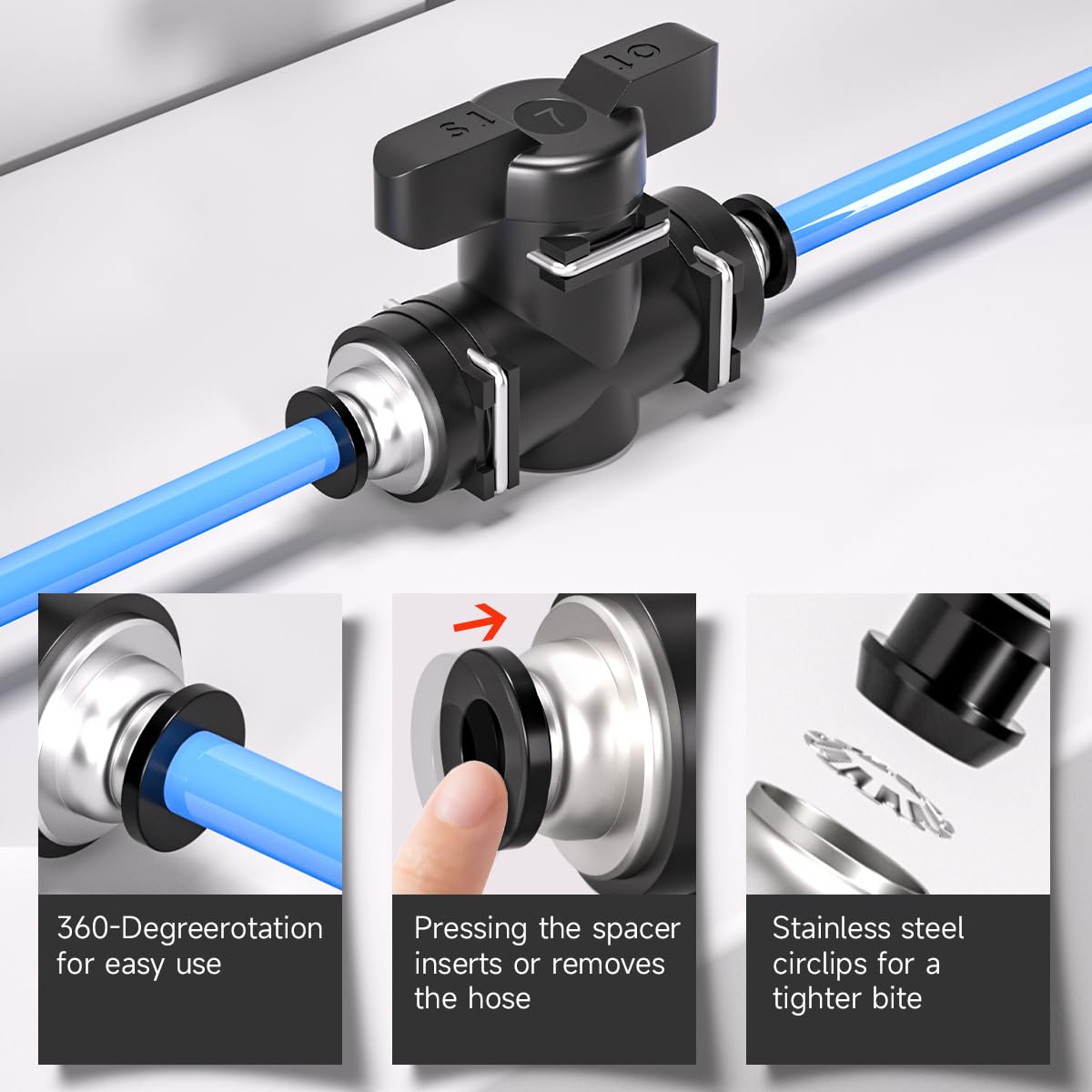 10 Piezas 8mm Negro Recta Neumática Control de Flujo de Aire Válvula de Bola de Empuje para Conectar Racor Neumático