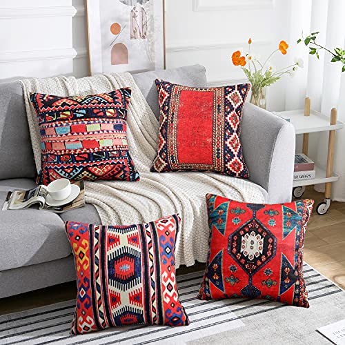 4er Set Dekorative Kissenbezüge 40 x 40 cm Stammes-Abstraktes Rot Orientalisch Kissenbezug Persischer Teppich Muster… – Bild 3