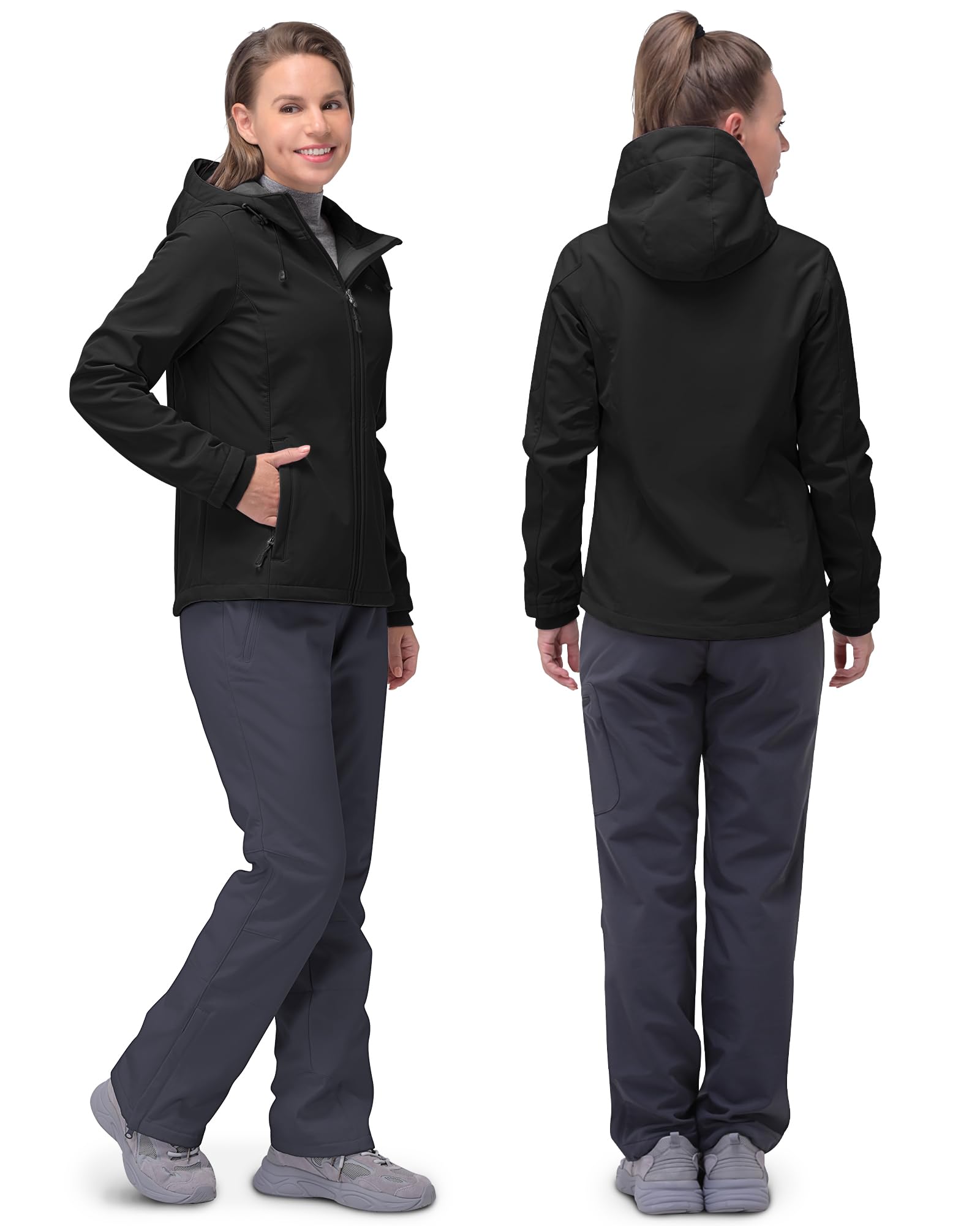 33,000ft Giacca softshell da donna, impermeabile, traspirante, calda, in pile, antivento, con cappuccio