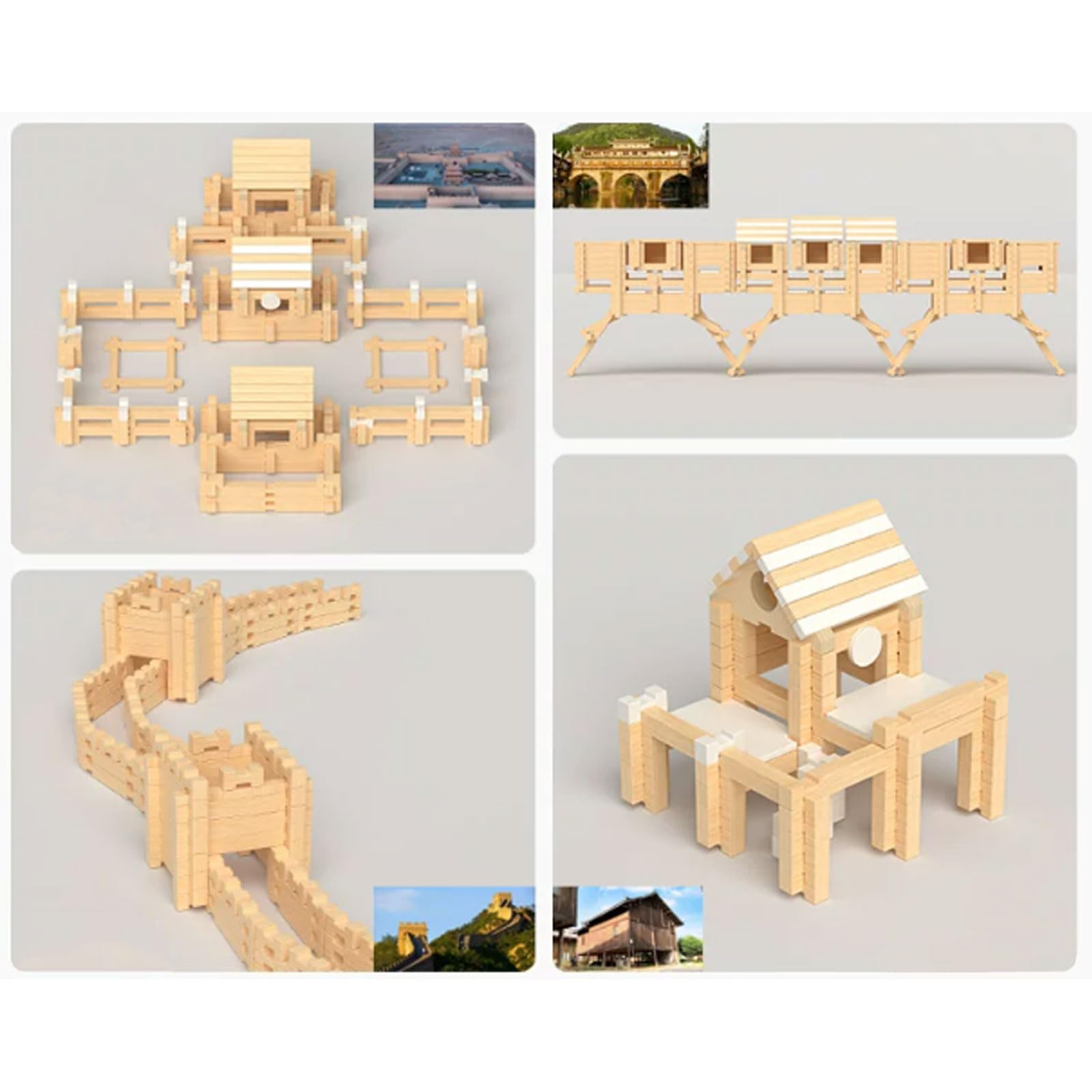 Set di Blocchi da Costruzione in Legno Montessori | Giocattolo da costruzione di case STEM, giocattolo creativo di finzione architettonica
