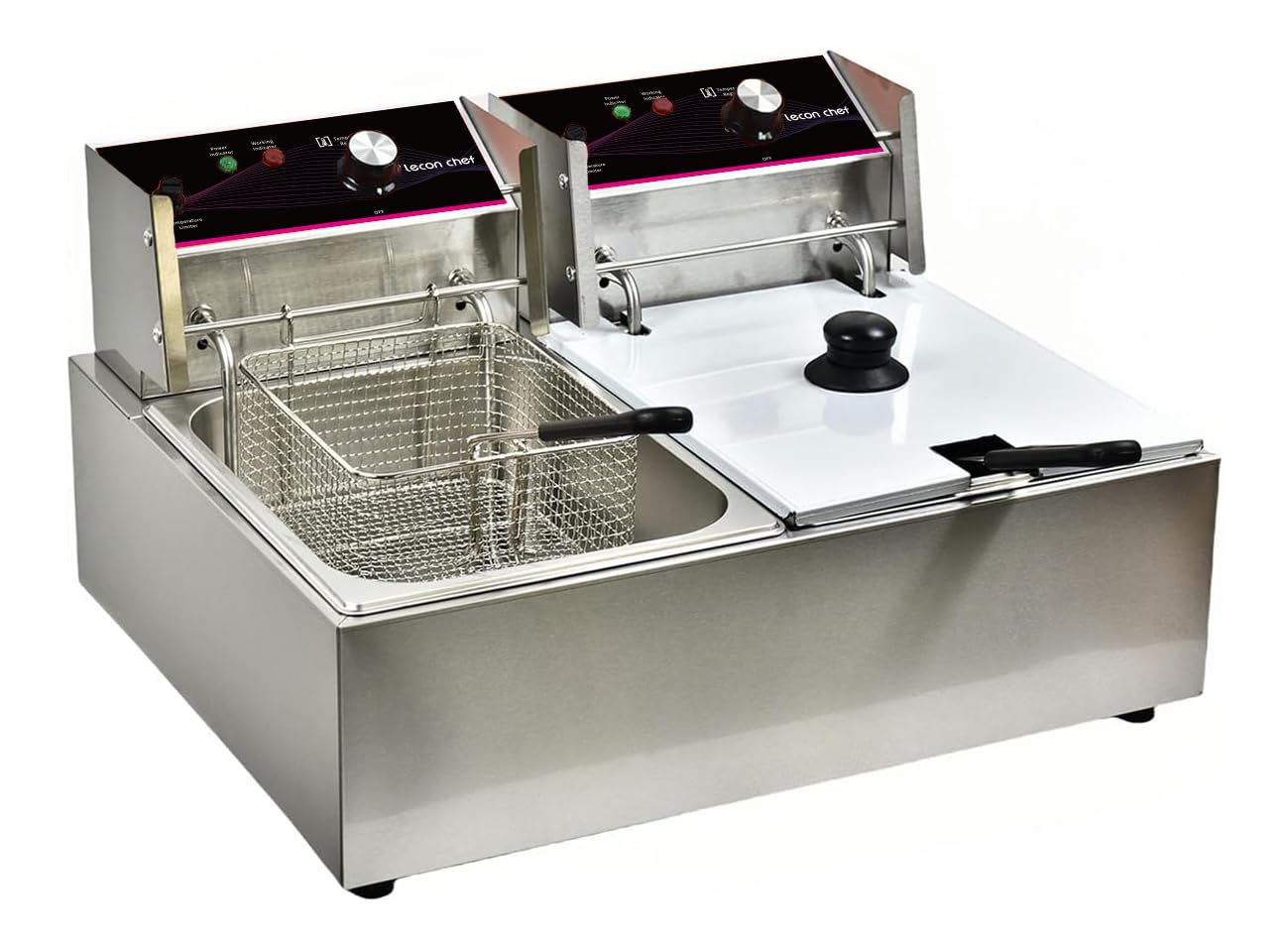 Freidora de 6 litros de acero inoxidable, termostato ajustable con colador, 2500 W (6 L + 6 L)
