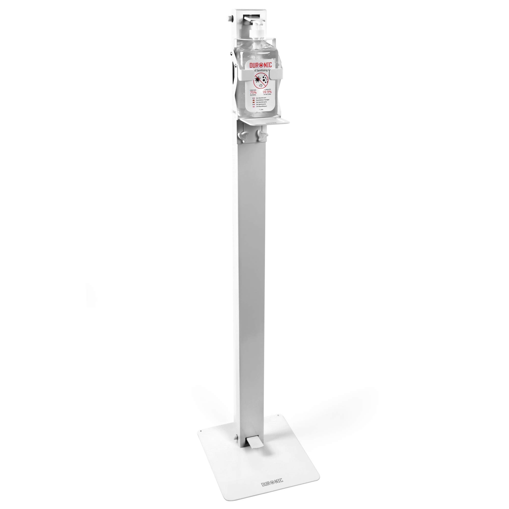 Hand Gel Floor Standing Dispenser STF-S1L | Freestanding Sanitiser Holder with Drip Tray | Holds Duronic S1000ML 1 Litre Pump Bottle | Stand Has Secure Locking Feature to Prevent Theft