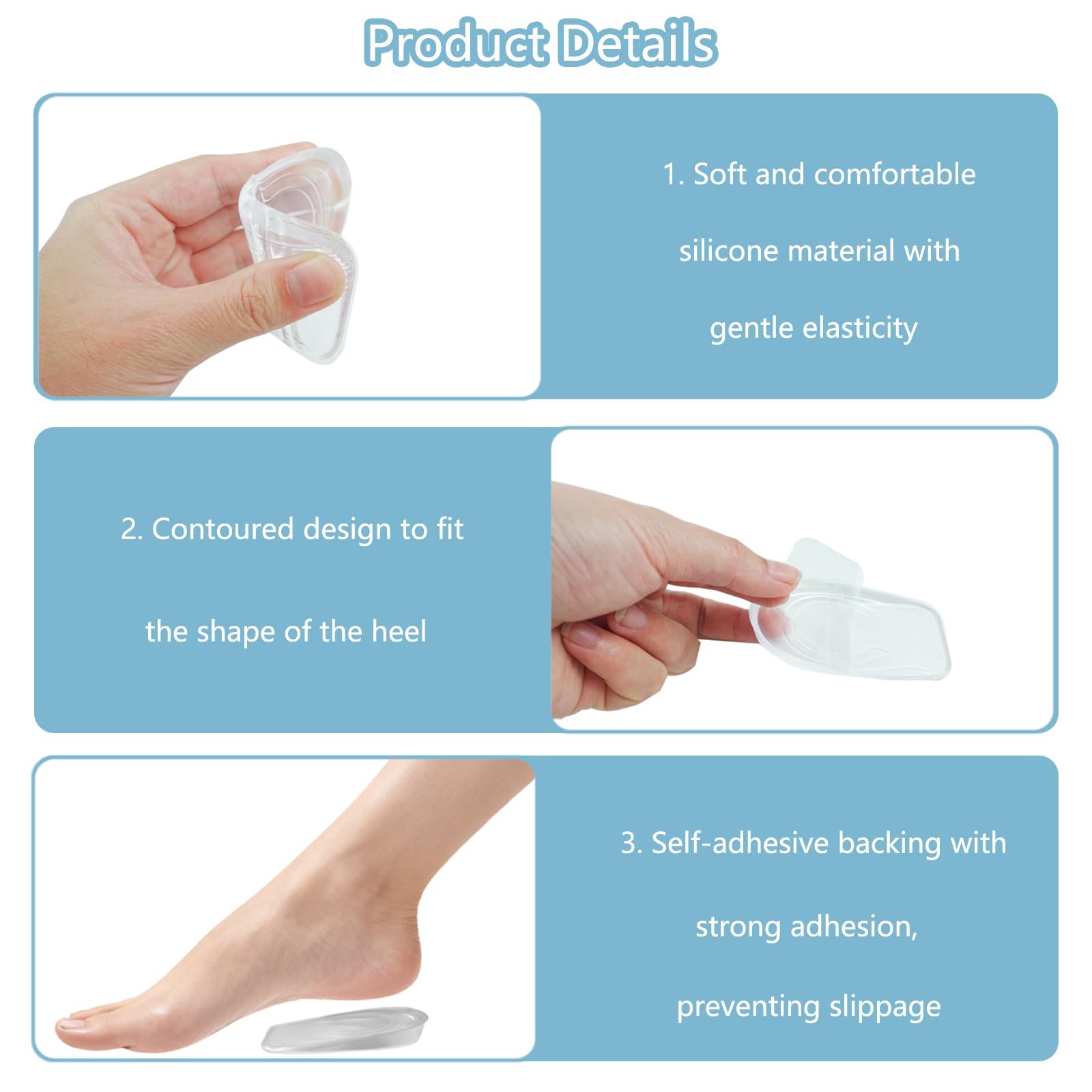 2 Pares Talonera Taloneras Silicona Almohadill Transparente Fascitis Plantar Plantillas Elevadoras Gel Espolon de Aumento de Altura, Alzas para Zapatos Mujer Hombres (1 CM)
