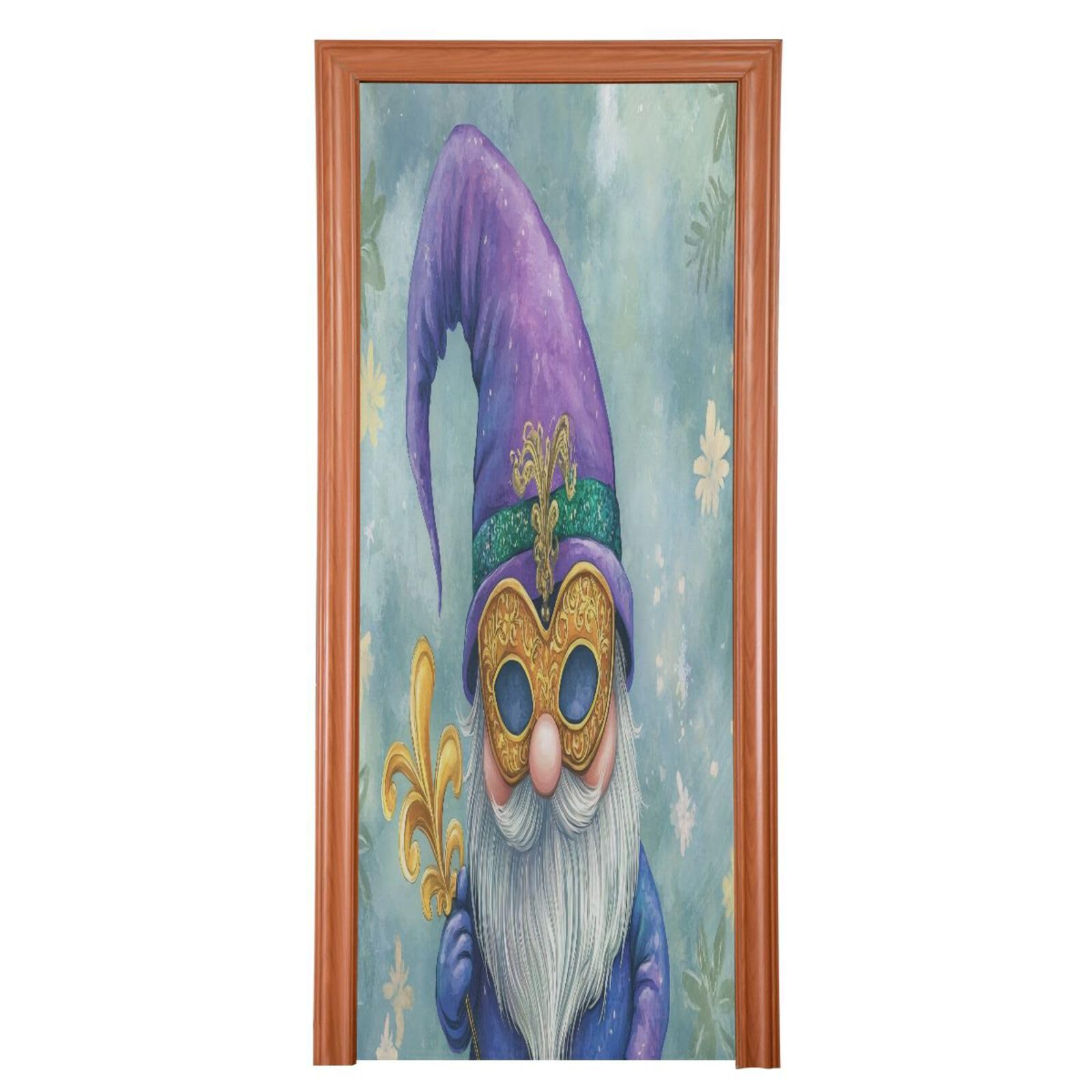 FLildon Mardi Gras Gnome Carnival Door Cover Decoration, Party Accessory Porch Decor for Festive Ornament Room Door Covers 32 x 79 Inch