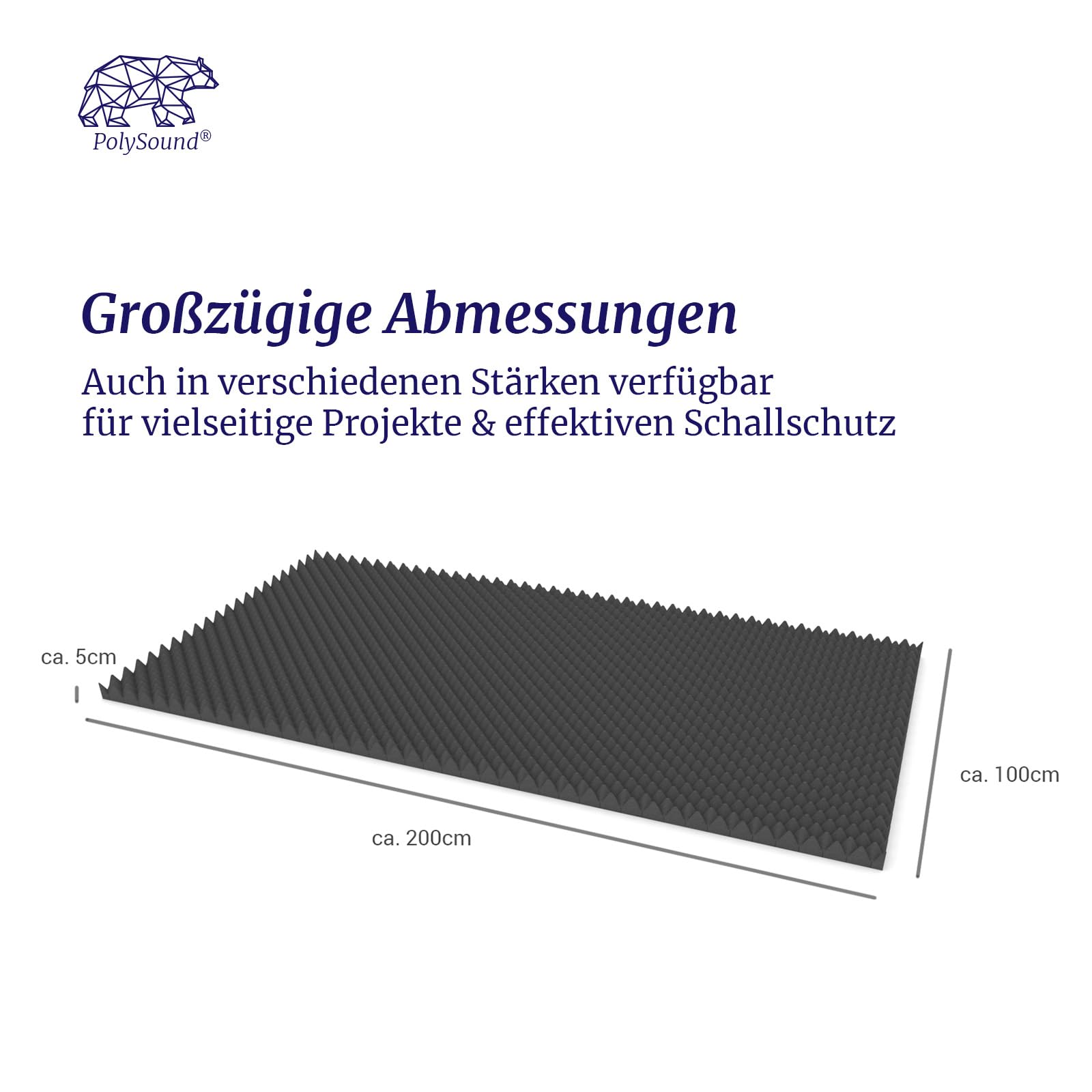 PolySound Noppenschaumstoff Akustik-Schallabsorber - effektive Schalldämmung für Studio, Proberaum & Gaming - reduziert Nachhall & Echo - 200x100x5 cm - Anthrazit