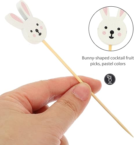 Miniatura 2 de Púas de bambú para cóctel, 100 piezas de conejo, lindo conejo, mini picas decorativas para aperitivos, palillos de fruta de madera, cabeza de