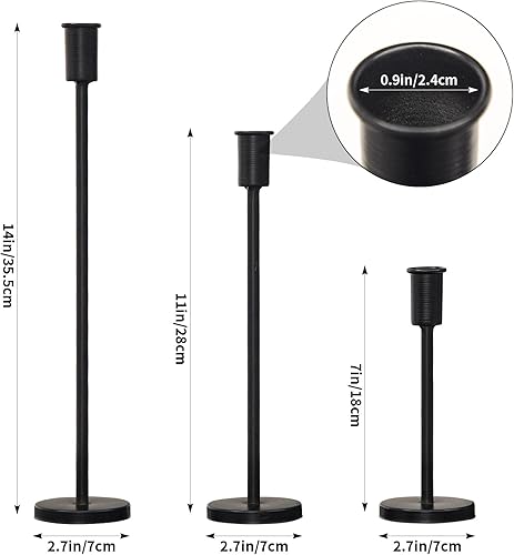 Miniatura 2 de Portavelas de pilar negro mate Juego de 3 candelabros decorativos de hierro pesado para centro de mesa, boda, comedor, fiesta portavelas