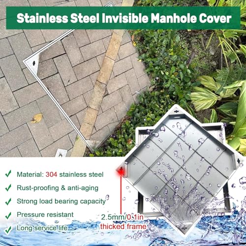 Cubierta invisible de acero inoxidable para alcantarillas al aire libre, tapa plana duradera y resistente para caminos y jardines (largo x ancho 70 x 95 cm / 27.6x37.4in)